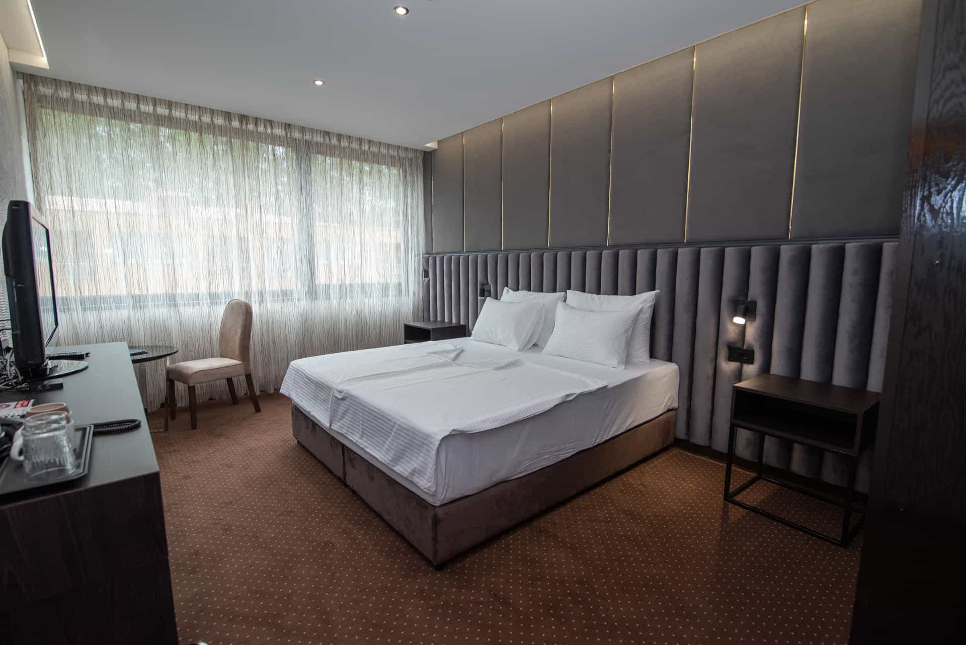 Luxury hotel room with modern furnishings